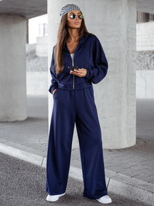 Дамски двуцветен спортен комплект с цип тъмносин Bolf 821109