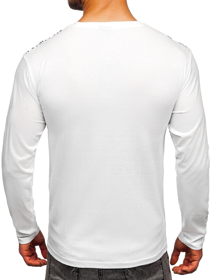 Мъжка тениска с дълъг ръкав с принт бяла Bolf 1213