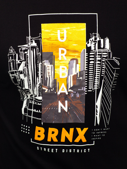 Черна памучна мъжка тениска с щампа Bolf MPO3452