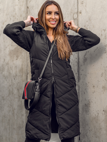 Черен дълъг дамски капитониран елек с две лица Bolf B8022A