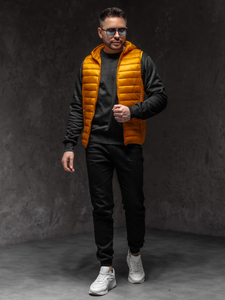 Жълт мъжки капитониран елек с качулка Bolf LY36