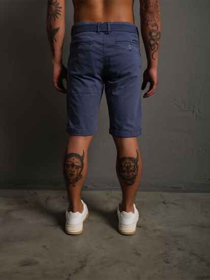 Тъмносини шорти от плат с колан Bolf 0010