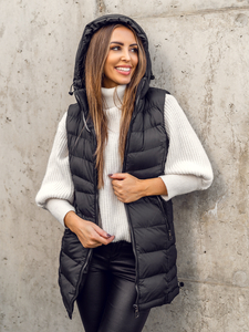 Черен дълъг капитониран дамски елек Bolf 7044A