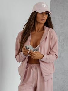 Дамски двуцветен спортен комплект с качулка пудров Bolf 821110