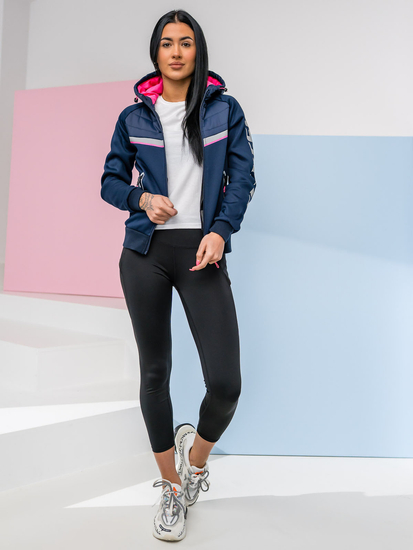 Тъмносиньо капитонирано дамско преходно яке с качулка Bolf KSW4012