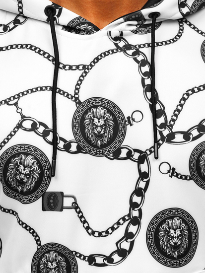 Бял мъжки суитшърт с принт и качулка Bolf HM336