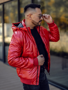 Червено капитонирано мъжко преходно спортно яке Bolf 2143