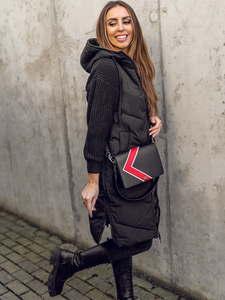 Черен дълъг дамски капитониран елек с две лица Bolf B8022A