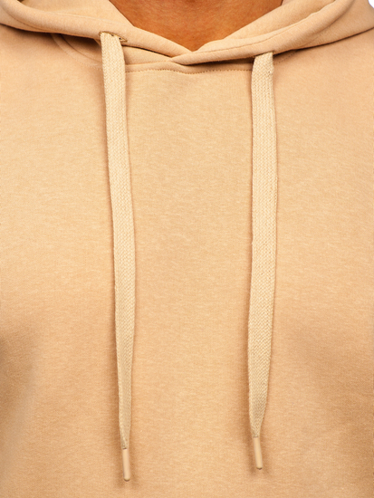 Бежов мъжки суитшърт с качулка и джоб кенгуру Bolf 1004