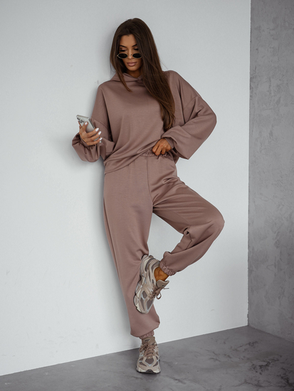 Дамски двуцветен спортен комплект с качулка капучино Bolf 525