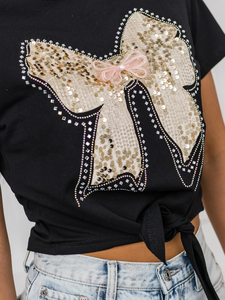 Черна дамска тениска с апликация Bolf 96T612