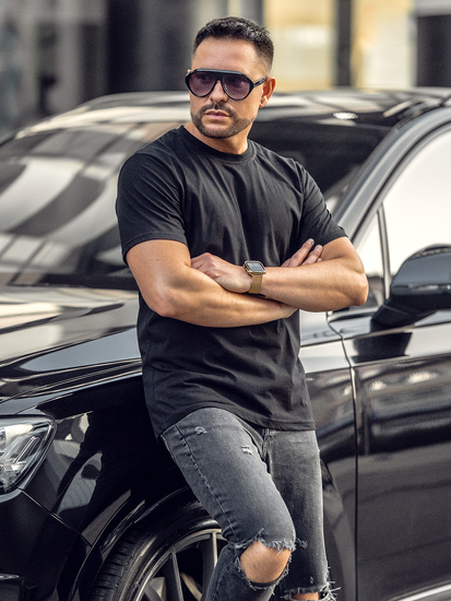 Черна памучна мъжка тениска без щампа Bolf 14291A