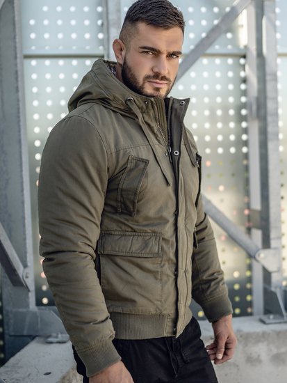 Зелено дебело мъжко зимно памучно яке Bolf 1890A