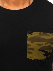 Чернo-зелена мъжка тениска с камуфлажен принт и джобче  Bolf 8T85