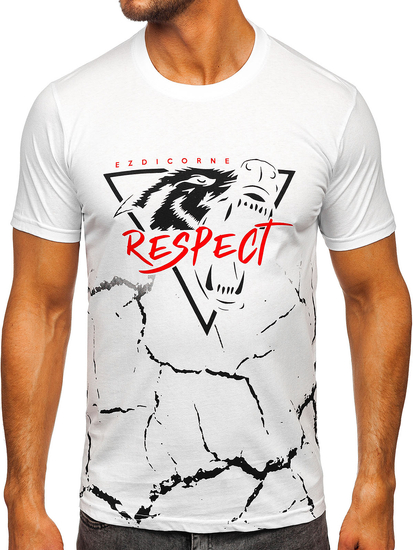 Мъжка бяла памучна тениска с щампа Bolf 5035