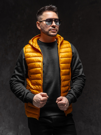 Жълт мъжки капитониран елек с качулка Bolf LY36