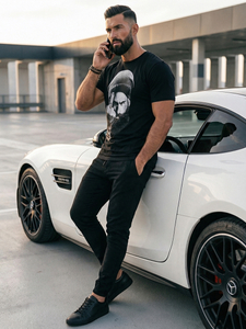 Черна мъжка тениска с щампа Bolf 142175A