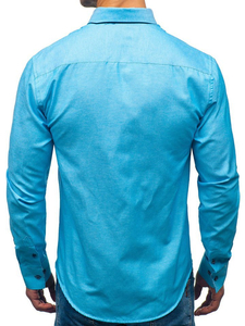 Мъжка елегантна риза с дълъг ръкав цвят тюркоаз Bolf 2759