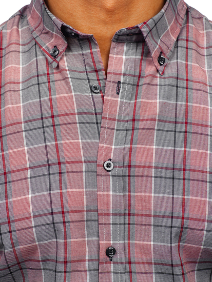 Червена мъжка карирана риза с дълъг ръкав Bolf 22748