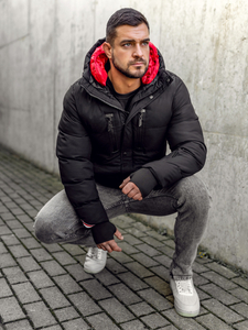 Черно капитонирано мъжко яке зимно Bolf 5M771