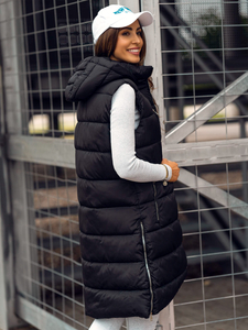 Черен дълъг капитониран дамски елек Bolf 81261B