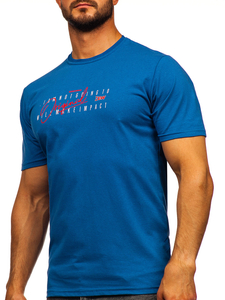 Синя памучна мъжка тениска с щампа Bolf 5032