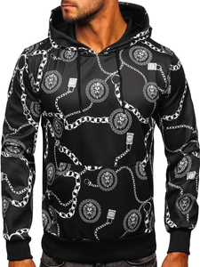 Черен мъжки суитшърт с принт и качулка Bolf HM336