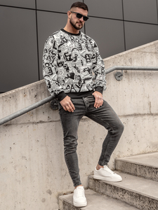 Мъжки черно-бяло суичър с щампа Bolf 8B1133A