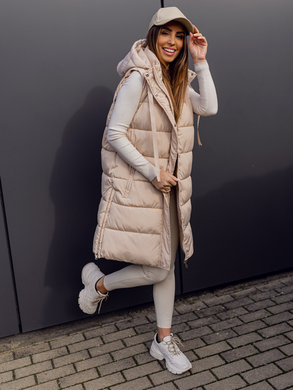 Бежово дълго дамско капитонирано яке oversize Bolf 81276