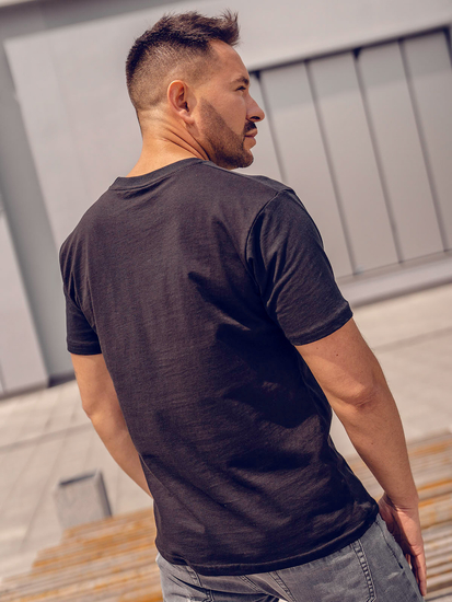 Черна памучна мъжка тениска с щампа Bolf KS1997