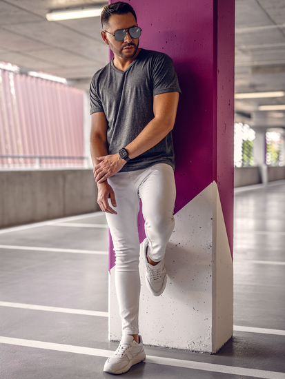 Мъжка изчистена тениска с V-образно деколте в цвят антрацит Bolf 192131A