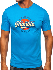 Синя памучна мъжка тениска с щампа Bolf MPO3531