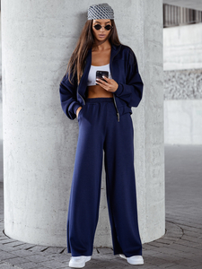 Дамски двуцветен спортен комплект с цип тъмносин Bolf 821109