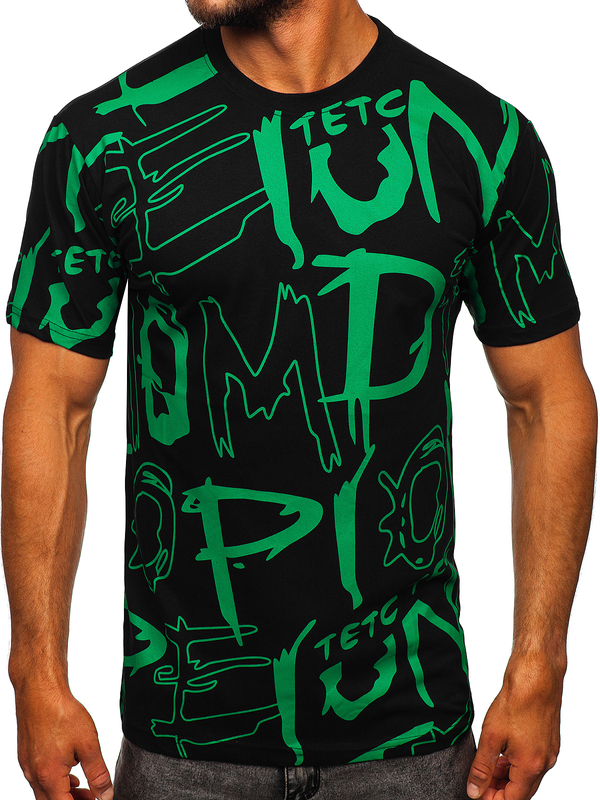 Черна памучна мъжка тениска с принт Bolf KS1972