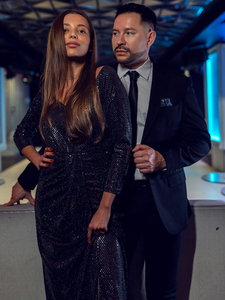 Черна дълга дамска рокля с имитация на цирконий Bolf A1228