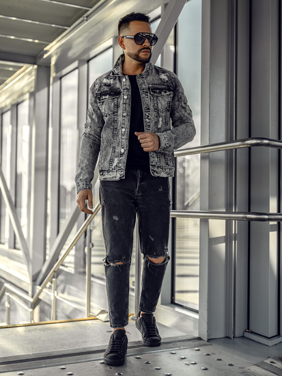 Сиво мъжко дънково яке Bolf AK588