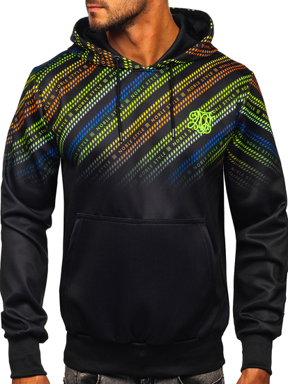 Черен с принт мъжки суитшърт с качулка Bolf HM258