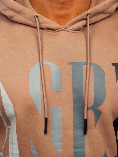 Бежов мъжки суитшърт с качулка и принт Bolf LJ0571