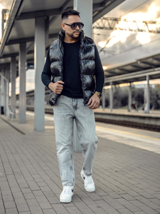 Черен плътен капитониран мъжки елек Bolf 9968