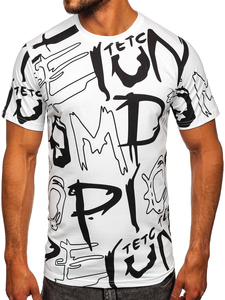 Бяла памучна мъжка тениска с принт Bolf KS1972