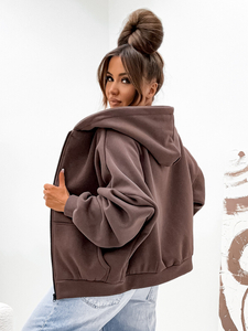 Дамски подплатен суитшърт с качулка шоколадов Bolf 821112