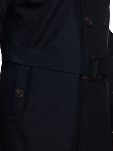 Тъмносин двуреден мъжки дъждобран с висока яка и колан Bolf 0001