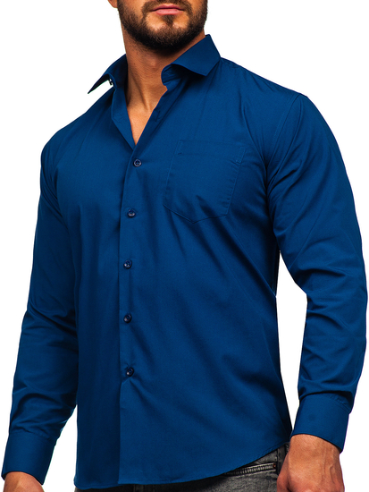 Тъмносиня мъжка елегантна риза с дълъг ръкав Bolf M14