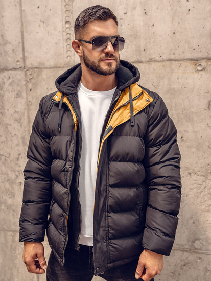Черно капитонирано зимно мъжко яке Bolf 7145A