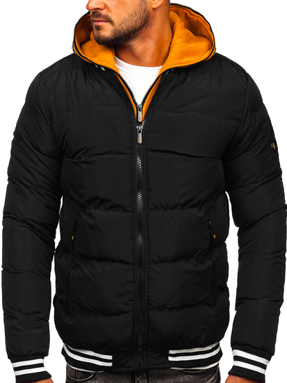 Черно капитонирано мъжко зимно яке Bolf 6900