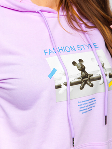 Лилав дамски суитшърт с качулка и принт Bolf HL9268