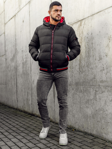 Черно-червено двустранно мъжко капитонирано яке Bolf 7410