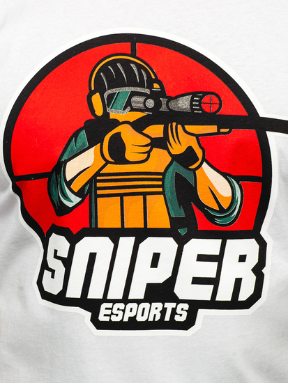 Бяла памучна мъжка тениска с принт Bolf 143022