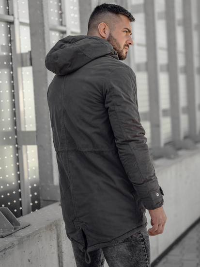 Мъжка памучна зимна парка в цвят графит Bolf EX838A