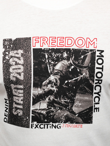 Бяла памучна мъжка тениска с щампа Bolf MPO3475